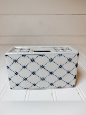 Vintage Blue and White Flower Frog Brick Andrea by Sadek Floral Arrangement